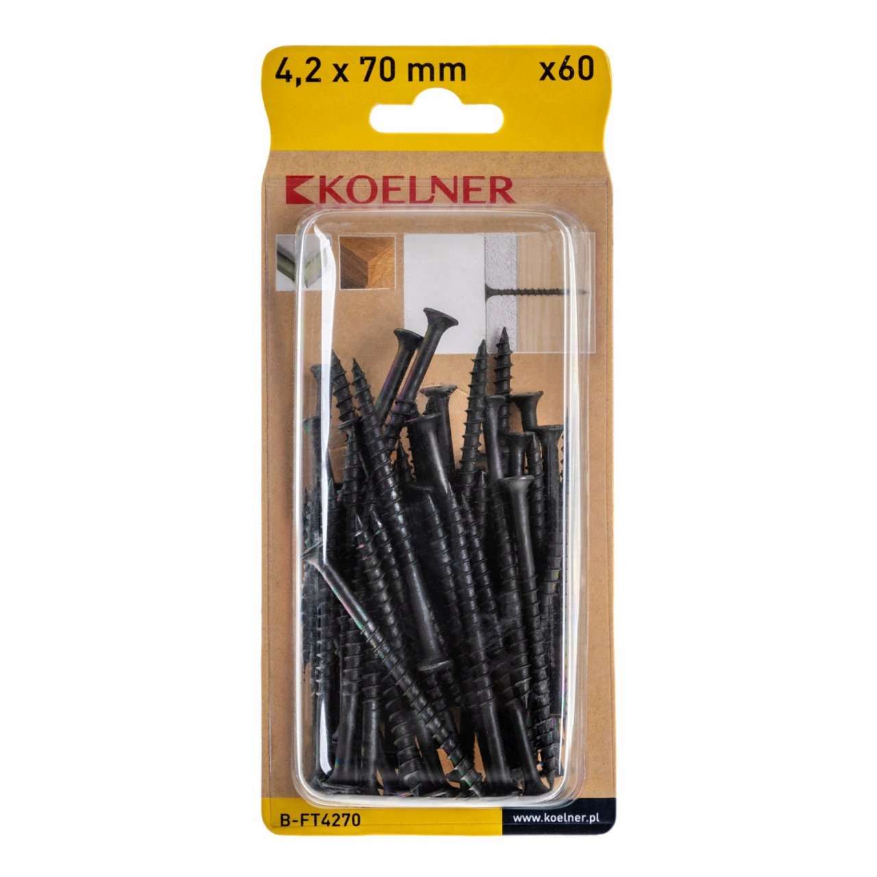 Wkręty czarne płyt gk karton drewno 4,2x70 60szt BFT4270