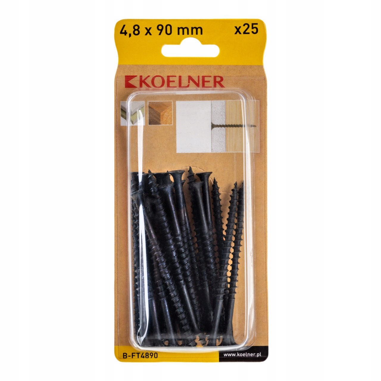 Wkręty czarne płyt gk karton drewno 4,8x90 25szt BFT4890