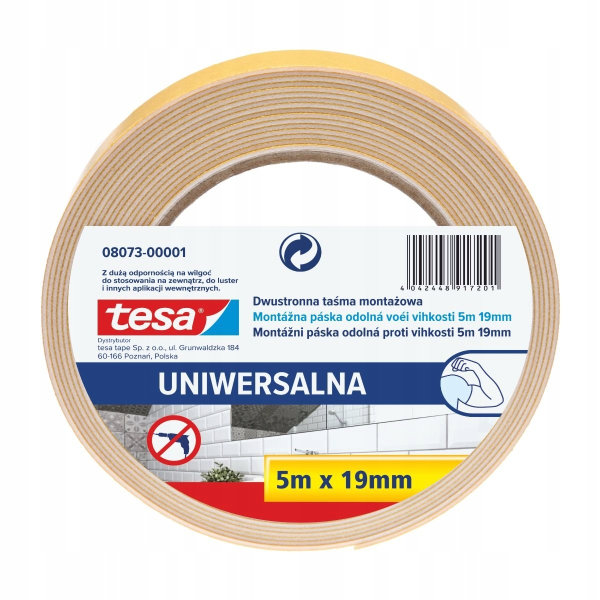 Dwustronna taśma montażowa tesa do luster 5m 19mm 08073