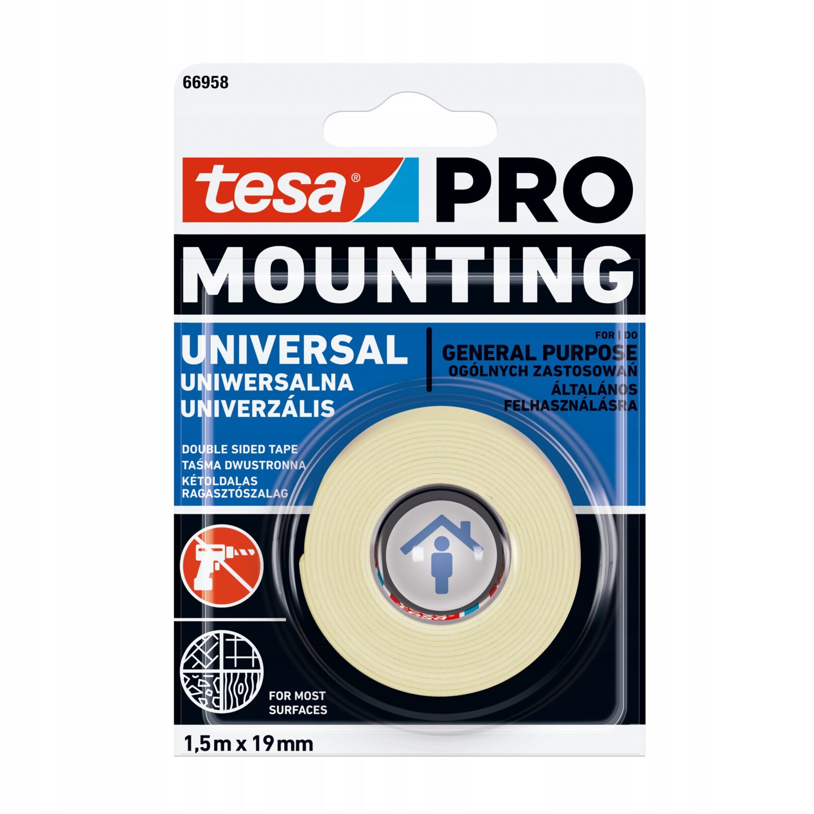 TESA 64958 Taśma dwustronna piankowa PE 19mmx1,5m 66958-00006-00