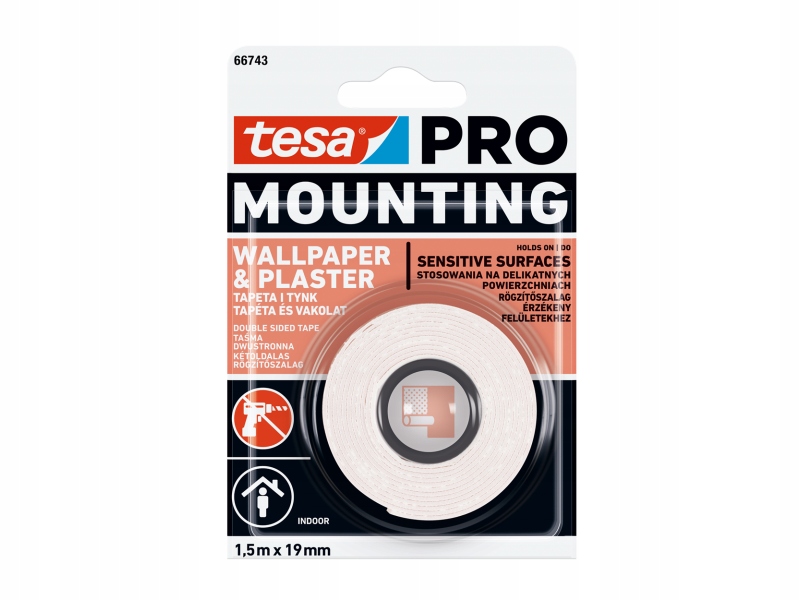 Taśma dwustronna tesa PRO Mounting do tapet 1,5m 66743-00004