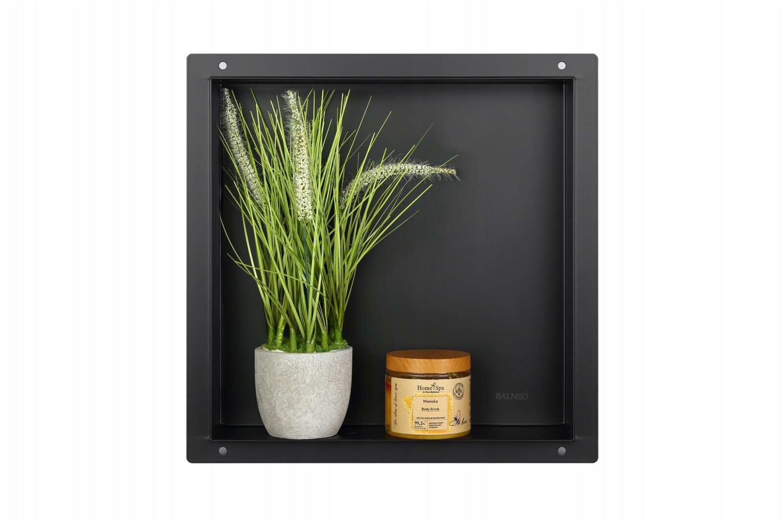 PÓŁKA WNĘKOWA CZARNA Z KOŁNIERZEM 30x30x10 CM STAL