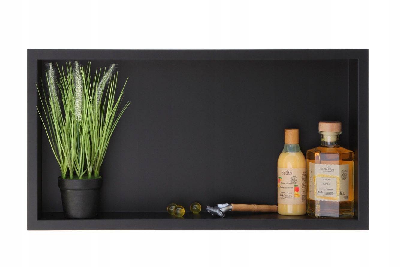 PÓŁKA WNĘKOWA CZARNA Z KOŁNIERZEM 60x30x10 CM STAL