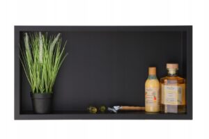 PÓŁKA WNĘKOWA CZARNA Z KOŁNIERZEM 60x30x7 CM STAL