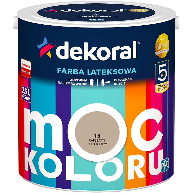 DEKORAL MOC KOLORU FARBA LATEKSOWA AKRYLIT W cafe latte nr 13 2,5L