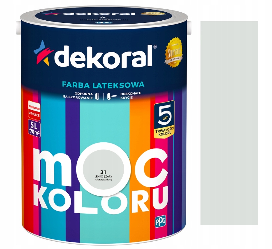 DEKORAL MOC KOLORU FARBA LATEKSOWA AKRYLIT W lekko szary nr 31 5L