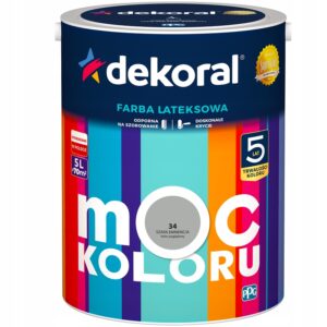 DEKORAL MOC KOLORU FARBA LATEKSOWA AKRYLIT W szara eminencja nr 34 5L