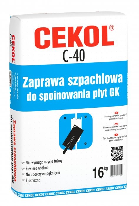 CEKOL C-40 SZPACHLÓWKA DO SPOINOWANIA ZAPRAWA DO płyt GK 16kg