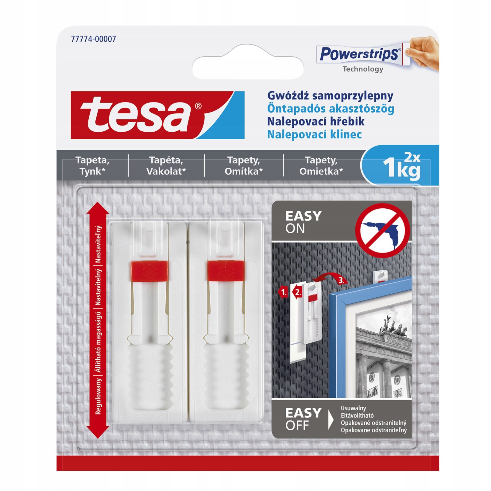 TESA GWÓŹDŹ SAMOPRZYLEPNY REGULOWANY TAPETA TYNK 1KG 2SZT/OPAK 77774