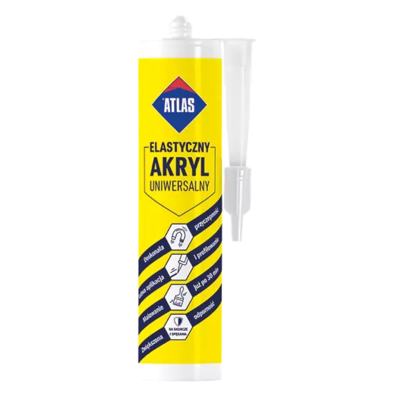 ATLAS AKRYL BIAŁY elastyczny uniwersalny budowlany do płyt GK gładzi 280 ml