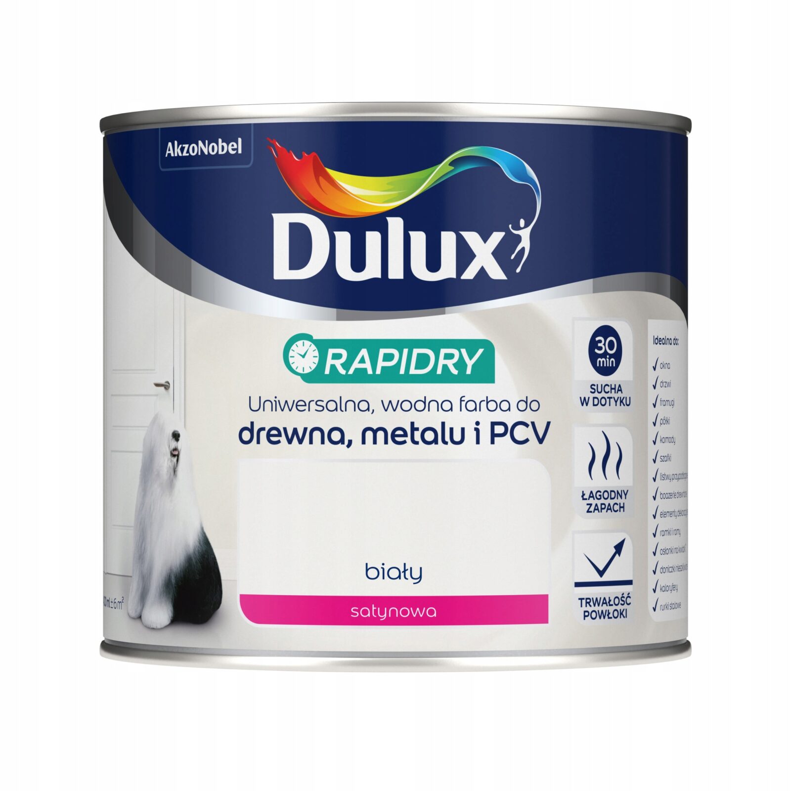 DULUX EMALIA RAPIDRY FARBA BIAŁA SATYNOWA 2.5L