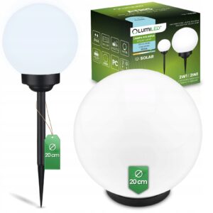 Lampa Solarna ATRIS Kula 20 cm Naziemna Wbijana Czujnik Zmierzchu Ogród