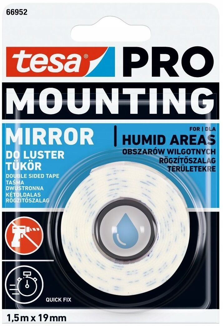 Taśma dwustronna Tesa Mounting PRO Mirror 19mm x 1,5m do luster 66952-00006