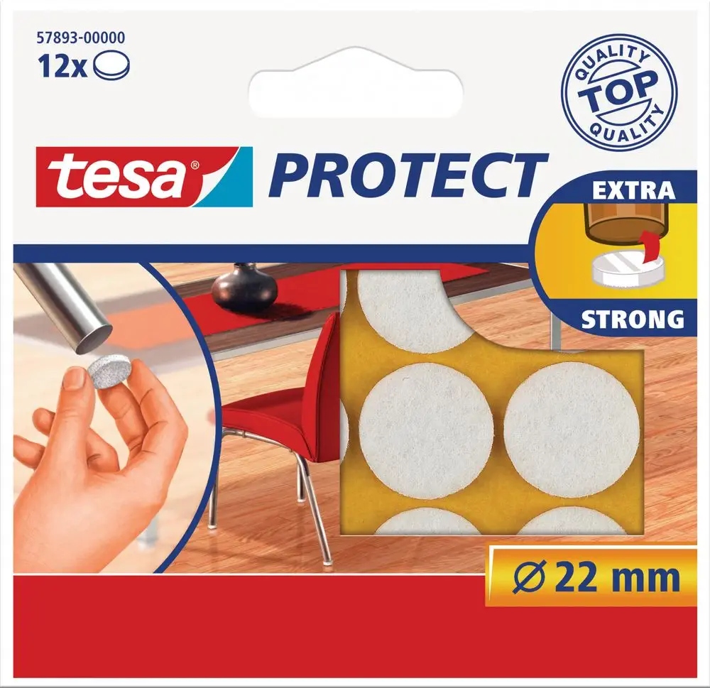 Podkładki filcowe pod krzesła stół tesa 22mm 12szt BIAŁY
