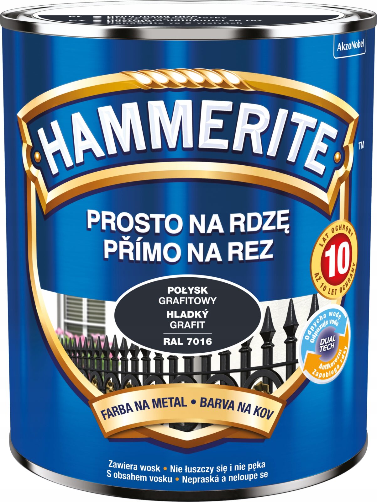 HAMMERITE FARBA NA RDZĘ DO METALU GRAFIT POŁYSK 0.7L