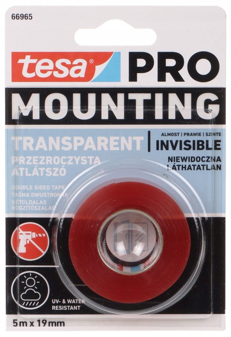 Tesa Dwustronna taśma montażowa PRO przezroczysta 5m x 19mm 66965-00007