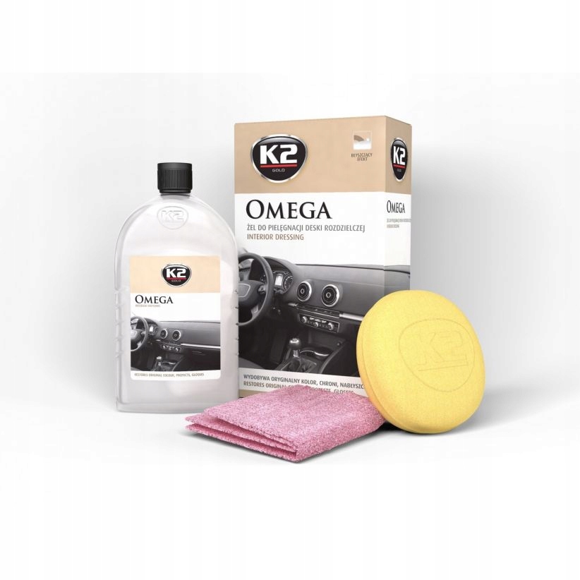 K2 OMEGA ŻEL DO PLASTIKÓW KOKPITU GĄBKA MIKROFIBRA